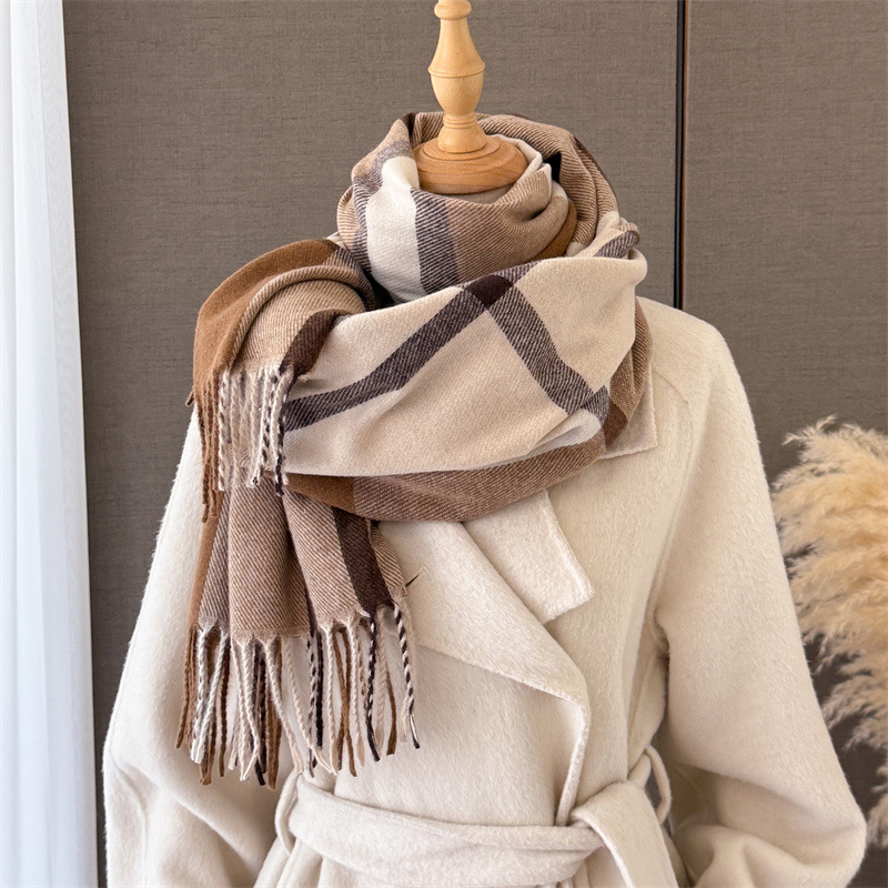 Cashmere Pashmina Wrap - 여성용 스코틀랜드 체크 무늬 인조 캐시미어