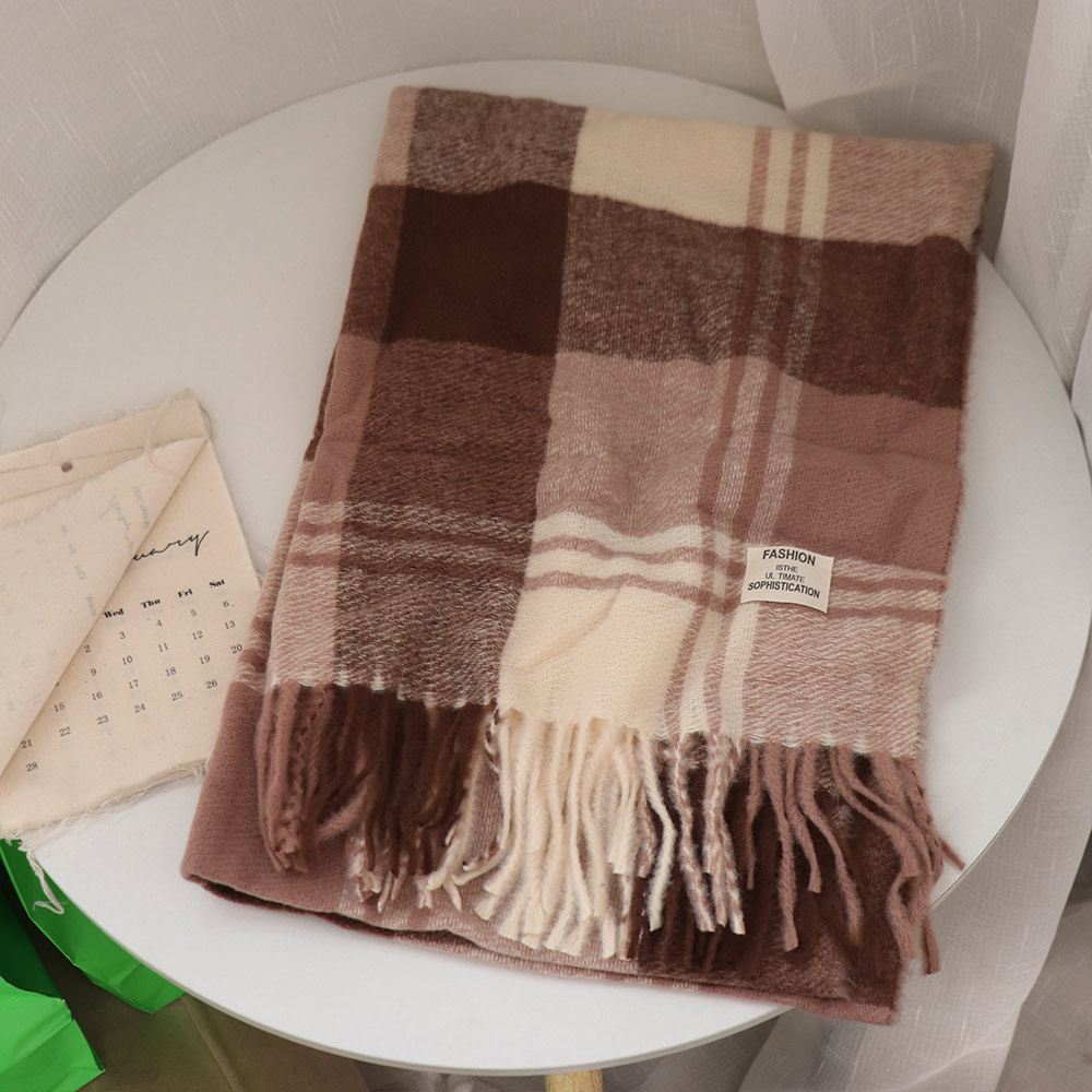 Wool Scarf Men - 캐주얼 방풍 체크무늬 울 스카프 롱