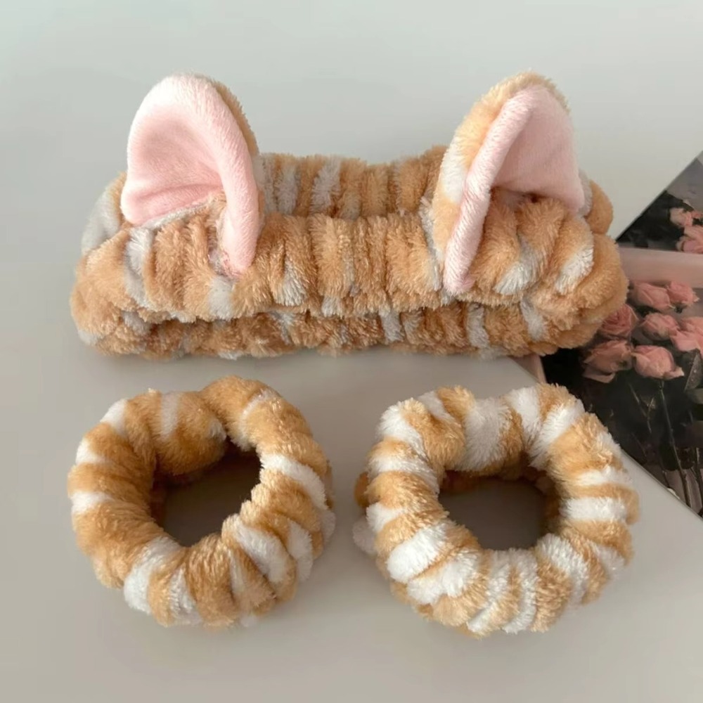 Winter Headband Fleece - 3 개/대 표범 인쇄 귀여운 고양이