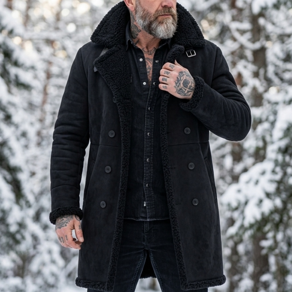Down Jacket Packable - 남성용 인조 스웨이드 퍼 안감 겨울