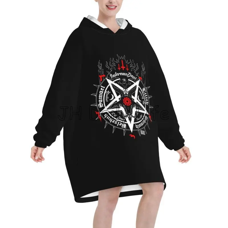 블랙 사탄 해골 데드 헤드 신비로운 할로윈 악마 대형  - Sherpa Hoodie Fleece 리뷰 및 가격