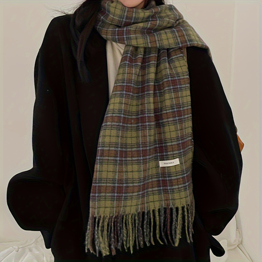 빈티지 녹색 격자 무늬 술 스카프 여성 모조 캐시미어  - Cashmere Pashmina Wrap 리뷰 및 가격