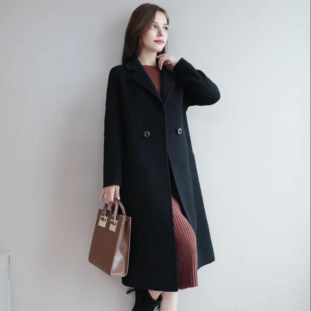 여성 울 코트 솔리드 컬러 롱 재킷 여성용 울 피코트  - Wool Coat Peacoat 리뷰 및 가격