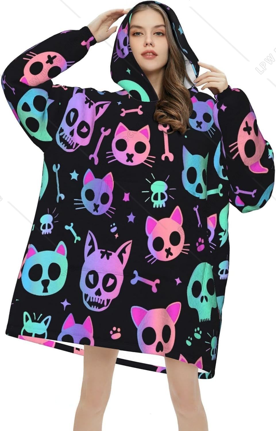 고양이 두개골 뼈 무늬 웨어러블 블랭킷 후디 오버사이즈 - Sherpa Hoodie Fleece 리뷰 및 가격